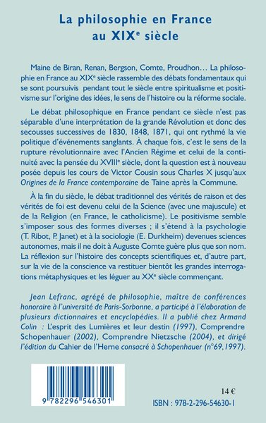 La philosophie en France au XIXème siècle (9782296546301-back-cover)