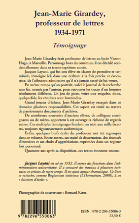 Jean-Marie Girardey, professeur de lettres, 1934-1971 (9782296550063-back-cover)