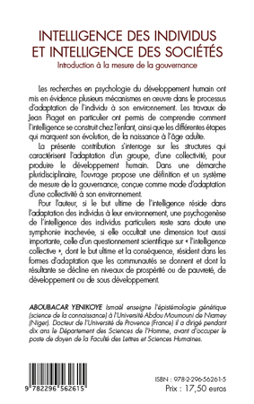Intelligence des individus et intelligence des sociétés, Introduction à la mesure de la gouvernance (9782296562615-back-cover)
