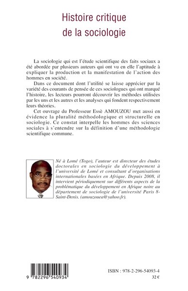 Histoire critique de la sociologie (9782296540934-back-cover)