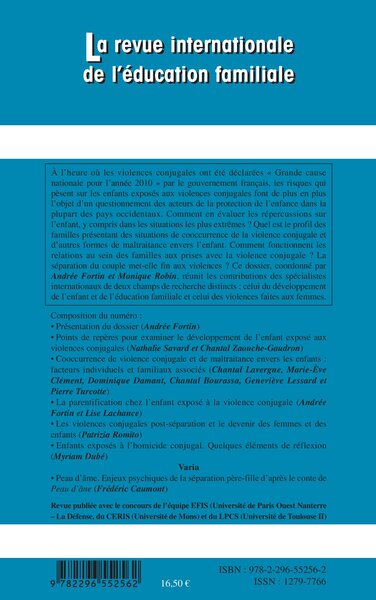 Revue internationale de l'éducation familiale, L'enfant et les violences conjugales (9782296552562-back-cover)
