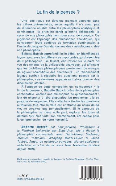 La fin de la pensée ?, Philosophie analytique contre philosophie continentale (9782296560161-back-cover)