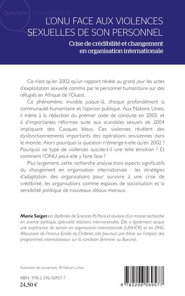 L'ONU face aux violences sexuelles de son personnel, Crise de crédibilité et changement en organisation internationale (9782296569577-back-cover)