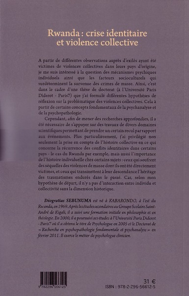Rwanda crise identitaire et violence collective (9782296566125-back-cover)