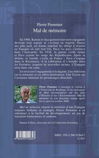 MAL DE MEMOIRE   ROMAN (9782296552647-back-cover)