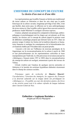 L'histoire du concept de culture, Le destin d'un mot et d'une idée (9782296547414-back-cover)