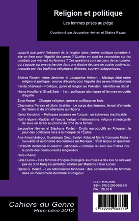 Cahiers du Genre, Religion et politique, Les femmes prises au piège (9782296568310-back-cover)