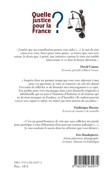 Quelle justice pour la France ?, 31 personnalités répondent aux préoccupations des Français (9782296562974-back-cover)