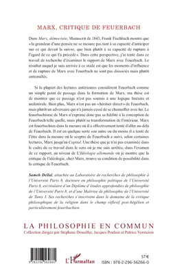 Marx, critique de Feuerbach (9782296562660-back-cover)