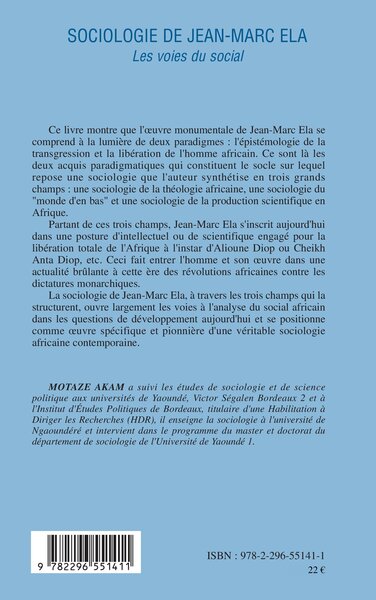 Sociologie de Jean-Marc Ela. Les voies du social (9782296551411-back-cover)