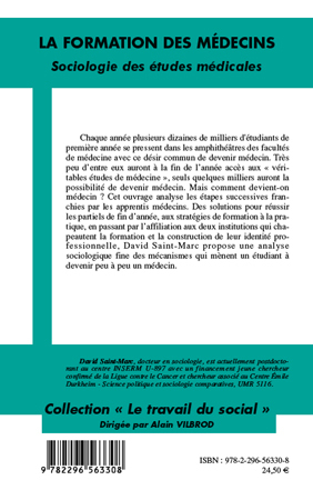 La formation des médecins, Sociologie des études médicales (9782296563308-back-cover)