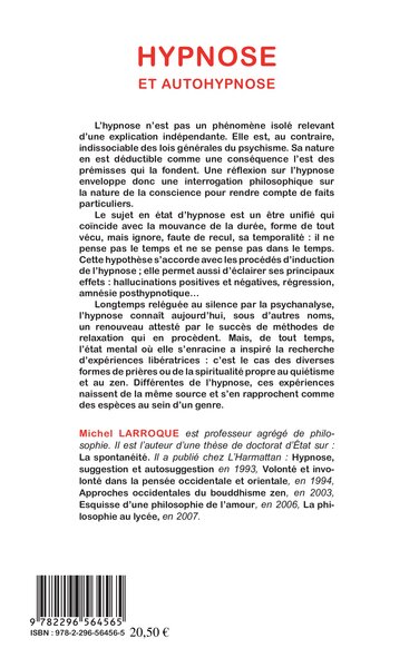 Hypnose et autohypnose, (Nouvelle édition revue et augmentée) (9782296564565-back-cover)