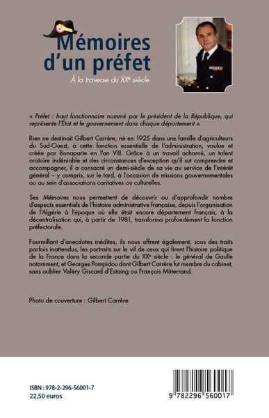 Mémoires d'un préfet, A la traverse du XXème siècle (9782296560017-back-cover)