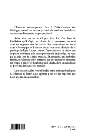 La psychologie sociopersonnelle d'Alfred Adler, Textes de l'auteur présentés dans une optique nouvelle (9782296562424-back-cover)