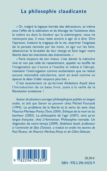 La philosophie claudicante, Humanisme tragique et joie de la finitude (9782296545359-back-cover)