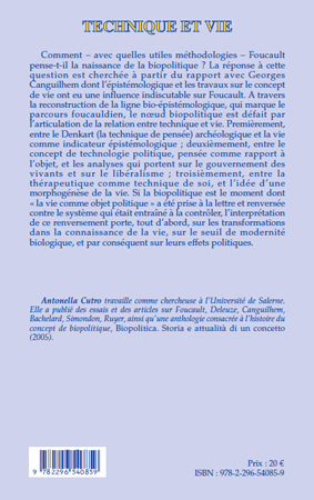 Technique et vie, Biopolitique et philosophie du bios dans la pensée de Michel Foucault (9782296540859-back-cover)