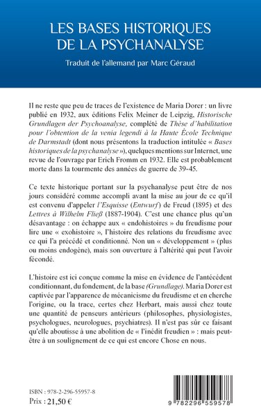 Les bases historiques de la psychanalyse (9782296559578-back-cover)