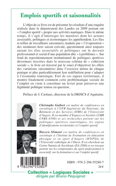 Emplois sportifs et saisonnalités, L'économie des activités nautiques : enjeux de cohésion sociale (9782296552807-back-cover)