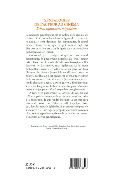 Cycnos, Généalogies de l'acteur au cinéma, Echos, influences, migrations - N° 2 - 2011 (9782296566316-back-cover)