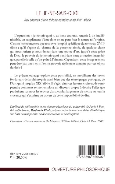 Le Je-ne-sais-quoi, Aux sources d'une théorie esthétique au XVII e siècle (9782296566507-back-cover)