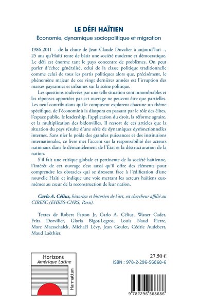 Le défi Haïtien, Economie, dynamique sociopolitique et migration (9782296568686-back-cover)