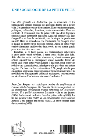 Une sociologie de la petite ville (9782296559479-back-cover)