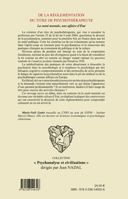 De la règlementation du titre de psychothérapeute, La santé mentale, une affaire d'Etat (9782296549326-back-cover)