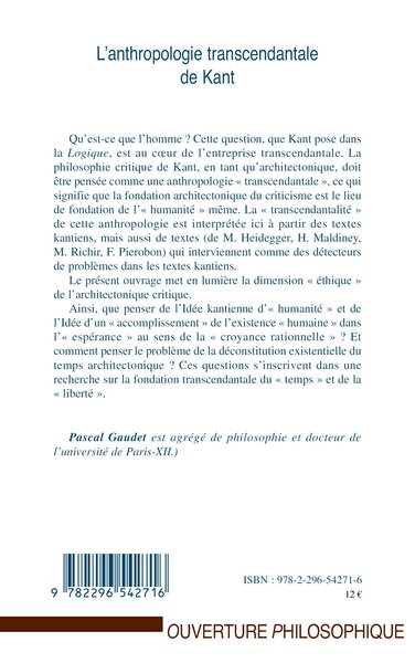 L'anthropologie transcendantale de Kant (9782296542716-back-cover)