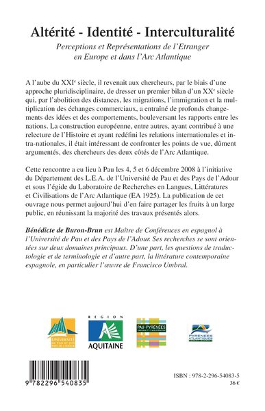 Rives - Cahiers de l'Arc Atlantique, Altérité-Identité-Interculturalité (Tome 2) (9782296540835-back-cover)
