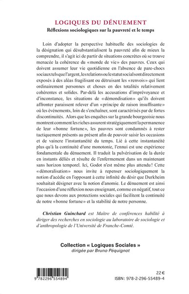 Logiques du dénuement, Réflexions sociologiques sur la pauvreté et le temps (9782296554894-back-cover)