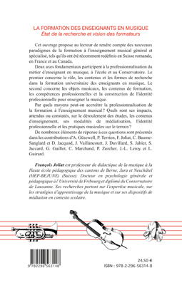 La formation des enseignants en musique, Etat de la recherche et vision des formateurs (9782296563148-back-cover)