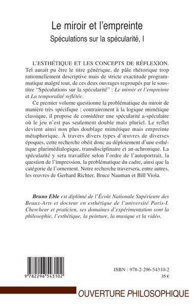 Le miroir et l'empreinte, Spéculations sur la spécularité, I (9782296543102-back-cover)