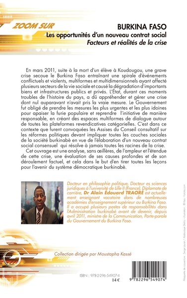 Burkina Faso Les opportunités d'un nouveau contrat social, Facteurs et réalités de la crise (9782296549074-back-cover)