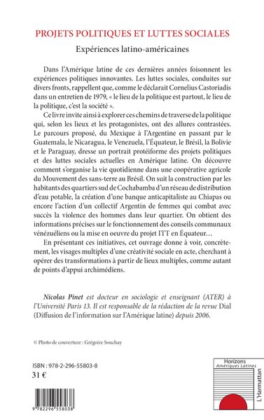 Projets politiques et luttes sociales, Expériences latino-américaines (9782296558038-back-cover)