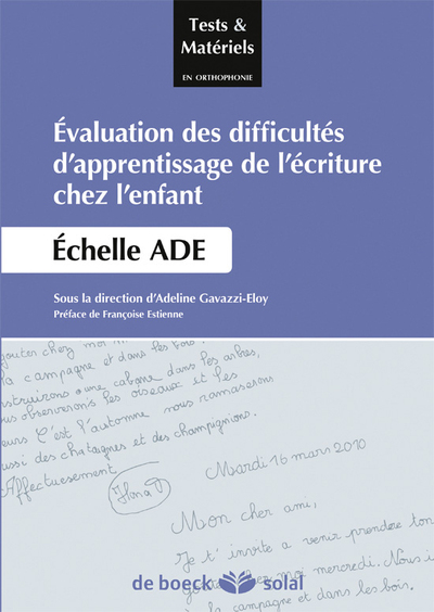 Évaluation des difficultés d’apprentissage de l’écriture chez l’enfant, Échelle ADE (9782353272617-front-cover)