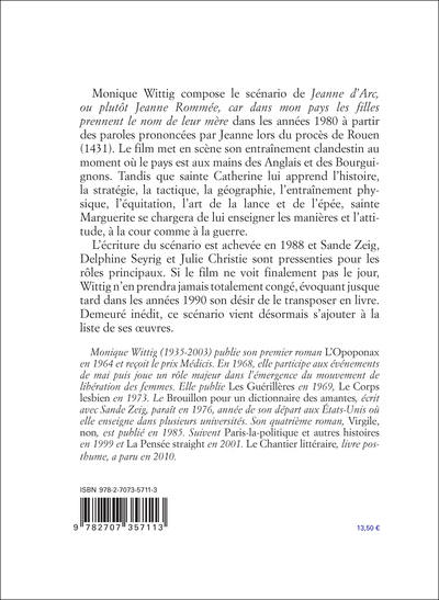 Jeanne d'Arc, ou plutôt Jeanne Rommée, car dans mon pays les filles prennent le nom de leur mère (9782707357113-back-cover)