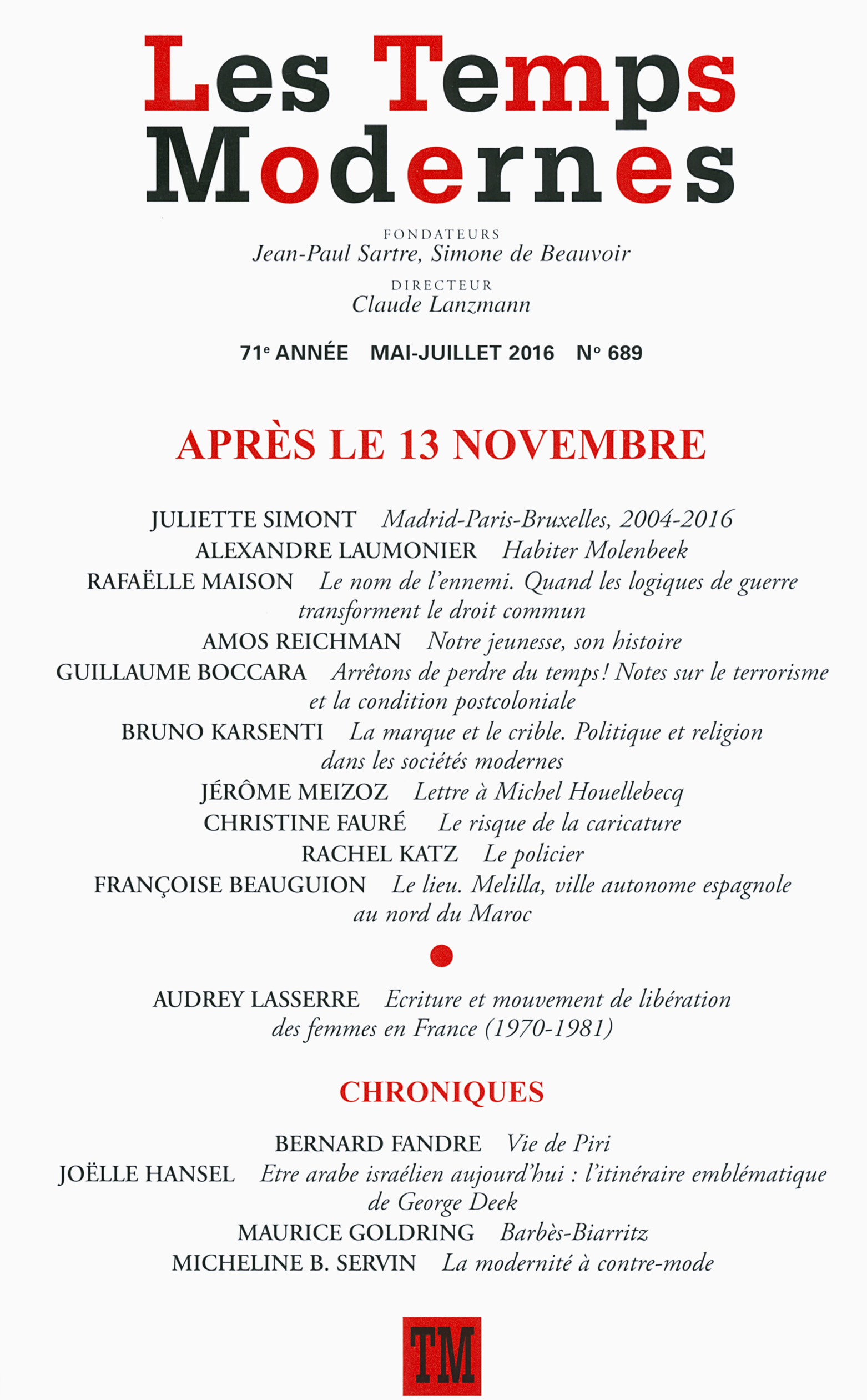 LES TEMPS MODERNES N689 APRES LE 13 NOVEMBRE