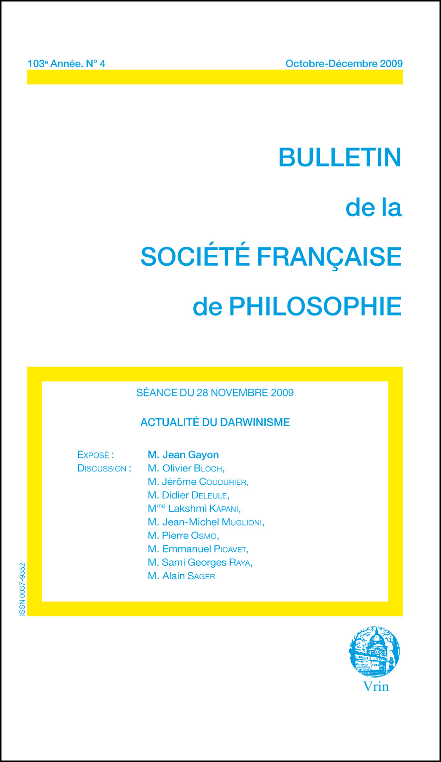 ACTUALITE DU DARWINISME (BULLETIN SFP 2009/4)