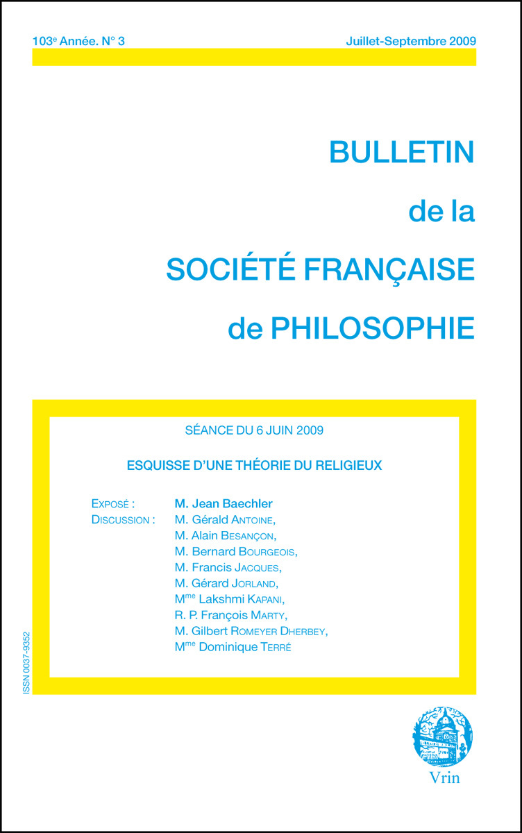 ESQUISSE D UNE THEORIE DU RELIGIEUX (BULLETIN SFP 2009/3)