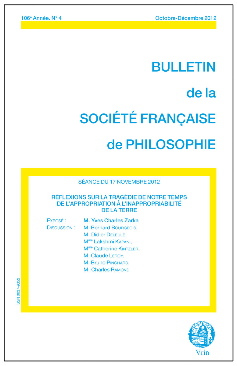 REFLEXIONS SUR LA TRAGEDIE DE NOTRE TEMPS DE L APPROPRIATION A L INAPPROPRIABILITE DE LA TERRE