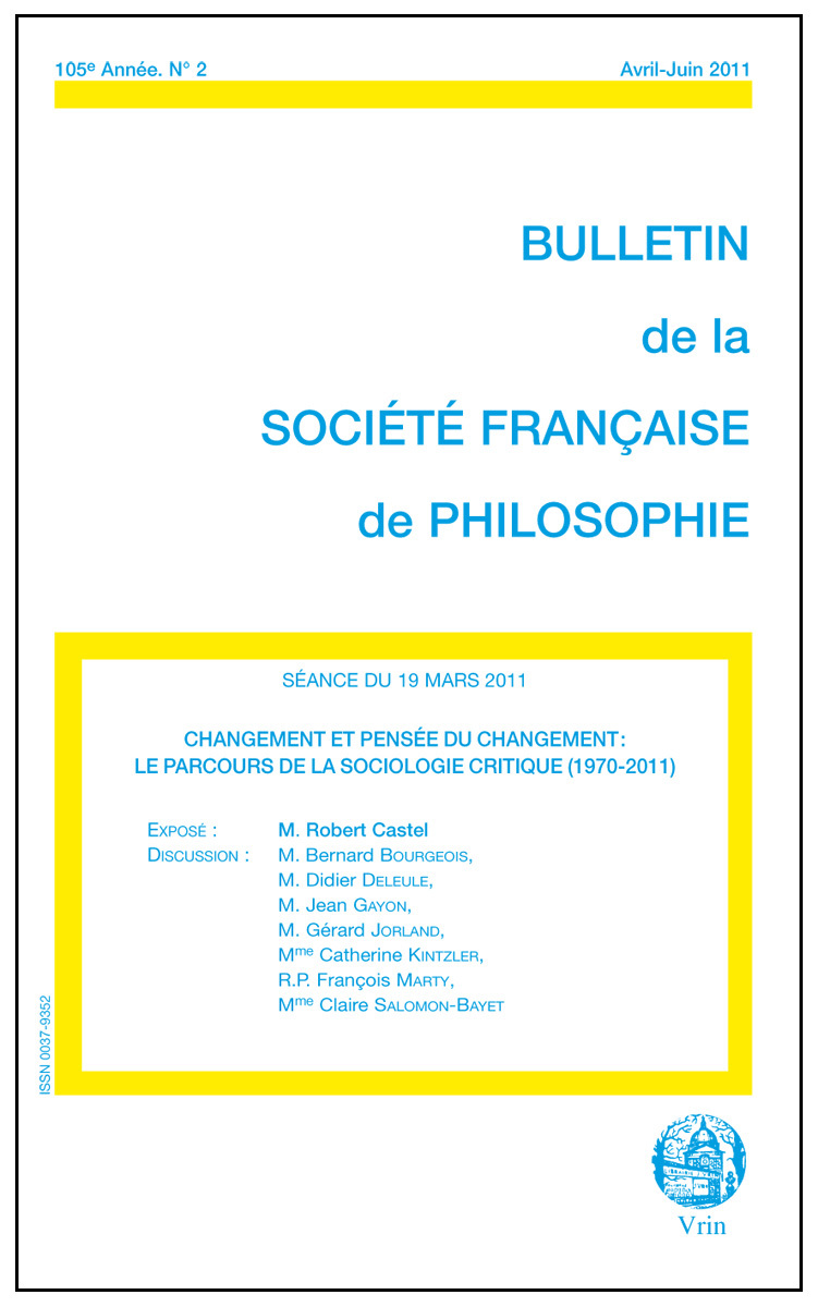 CHANGEMENT ET PENSEE DU CHANGEMENT LE PARCOURS DE LA SOCIOLOGIE CRITIQUE 1970-2011