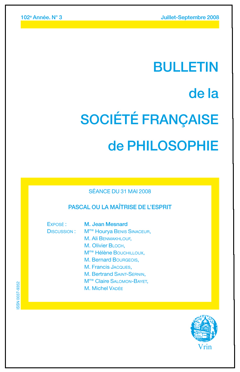 PASCAL OU LA MAITRISE DE L ESPRIT (BULLETIN SFP 2008/3)