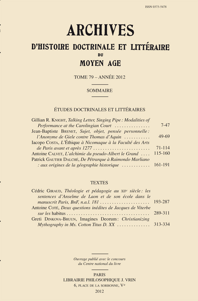 Archives d'Histoire Doctrinale et Littéraire du Moyen Âge