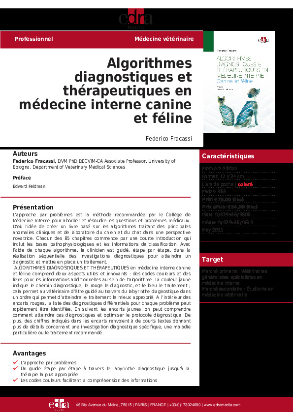 algorithmes diagnostiques et thérapeutiques en médecine interne canine et féline