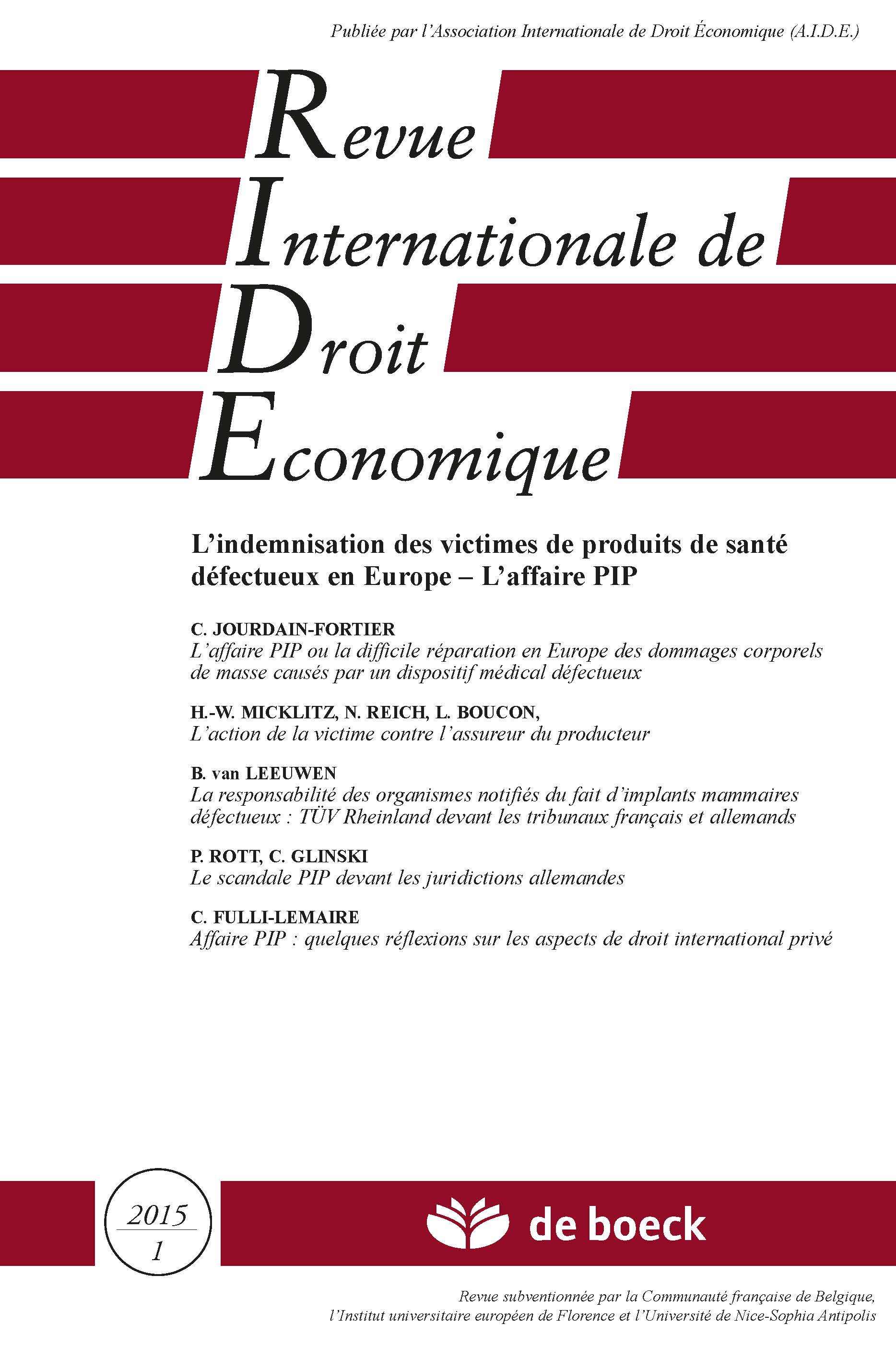 REVUE INTERNATIONALE DE DROIT ECONOMIQUE 2015/1 N.29
