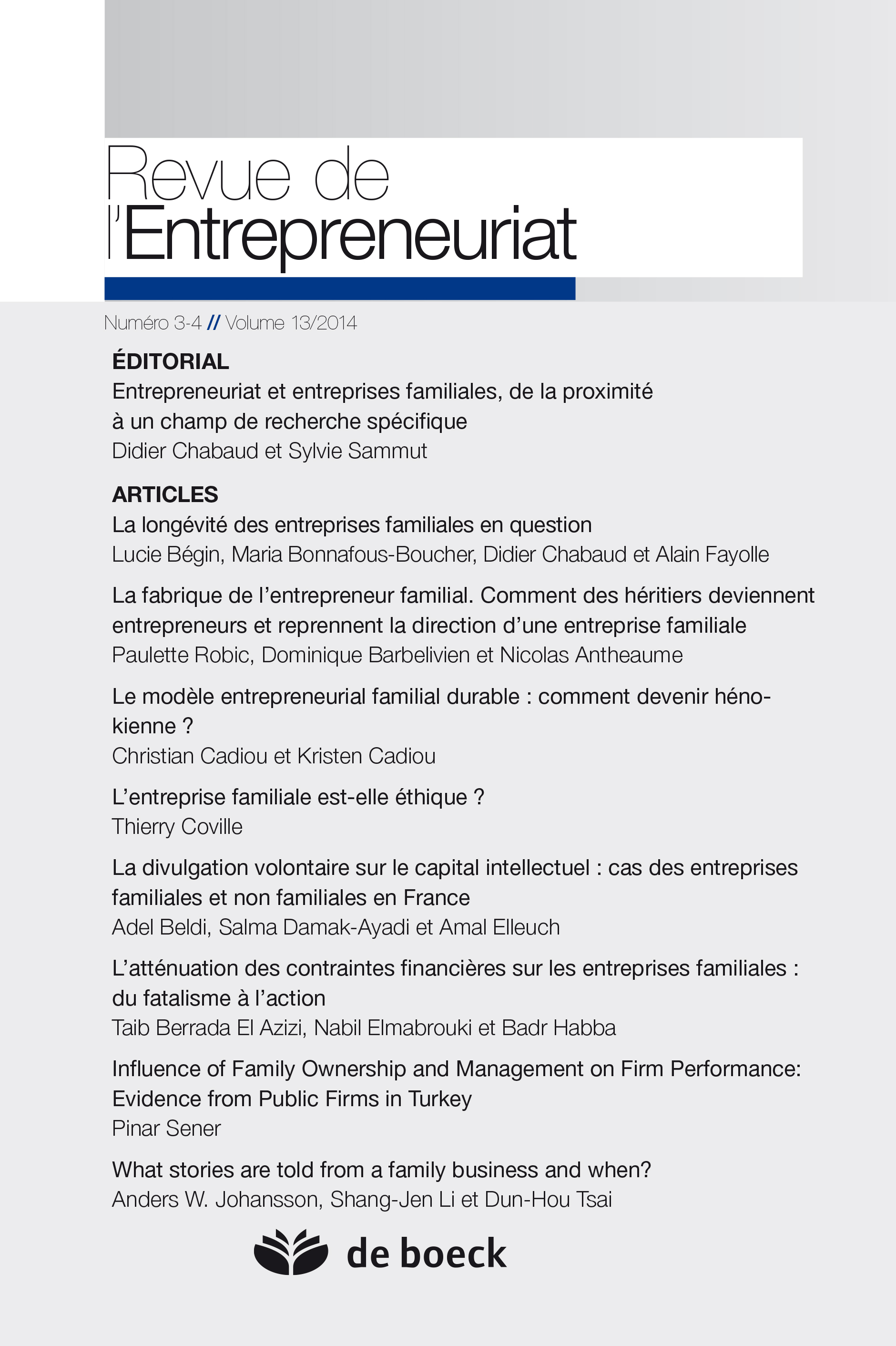 REVUE DE L'ENTREPRENEURIAT N.3-4 VOLUME 13/2014