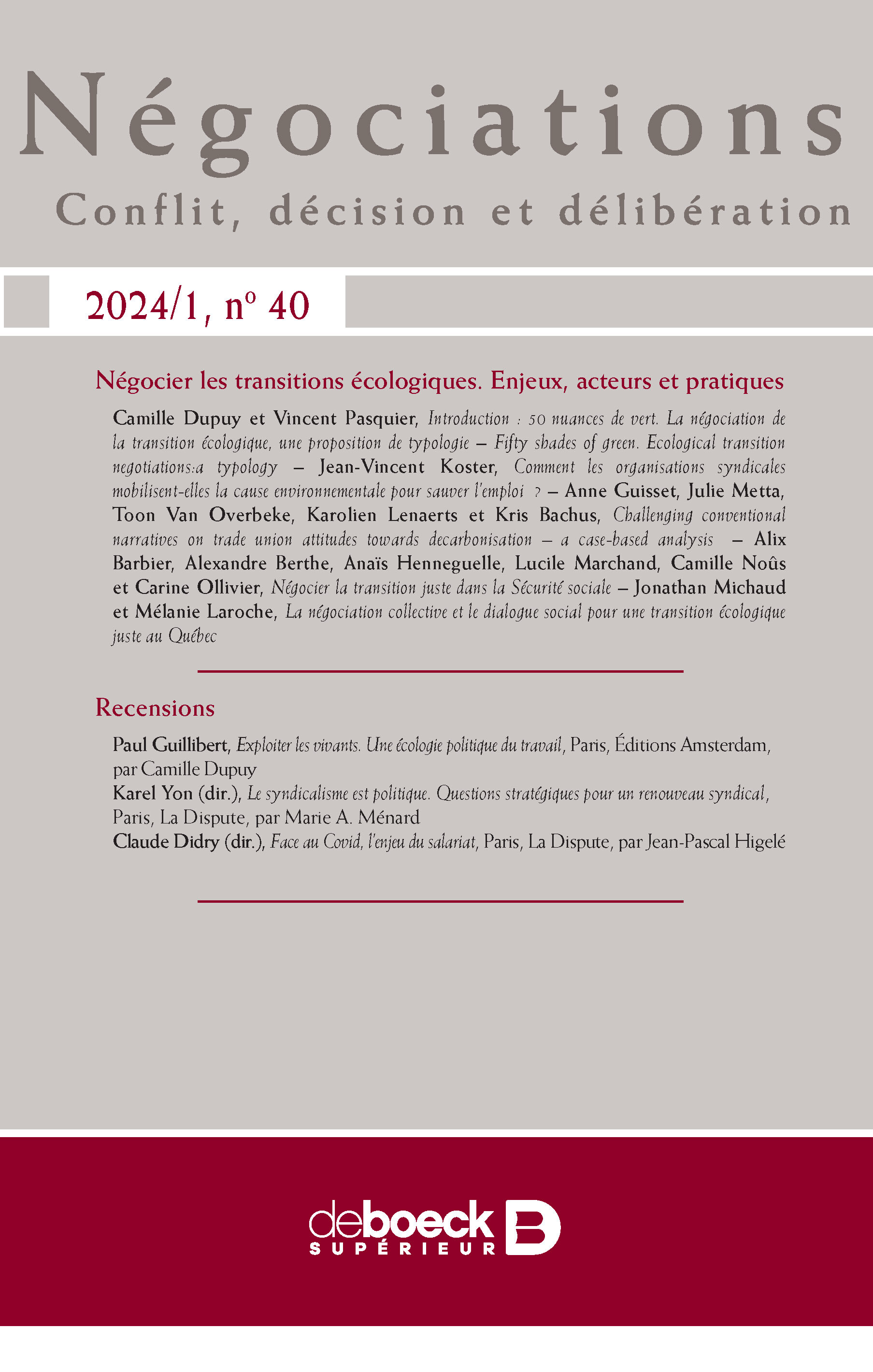 Négociations n° 40 - Négocier les transitions écologiques