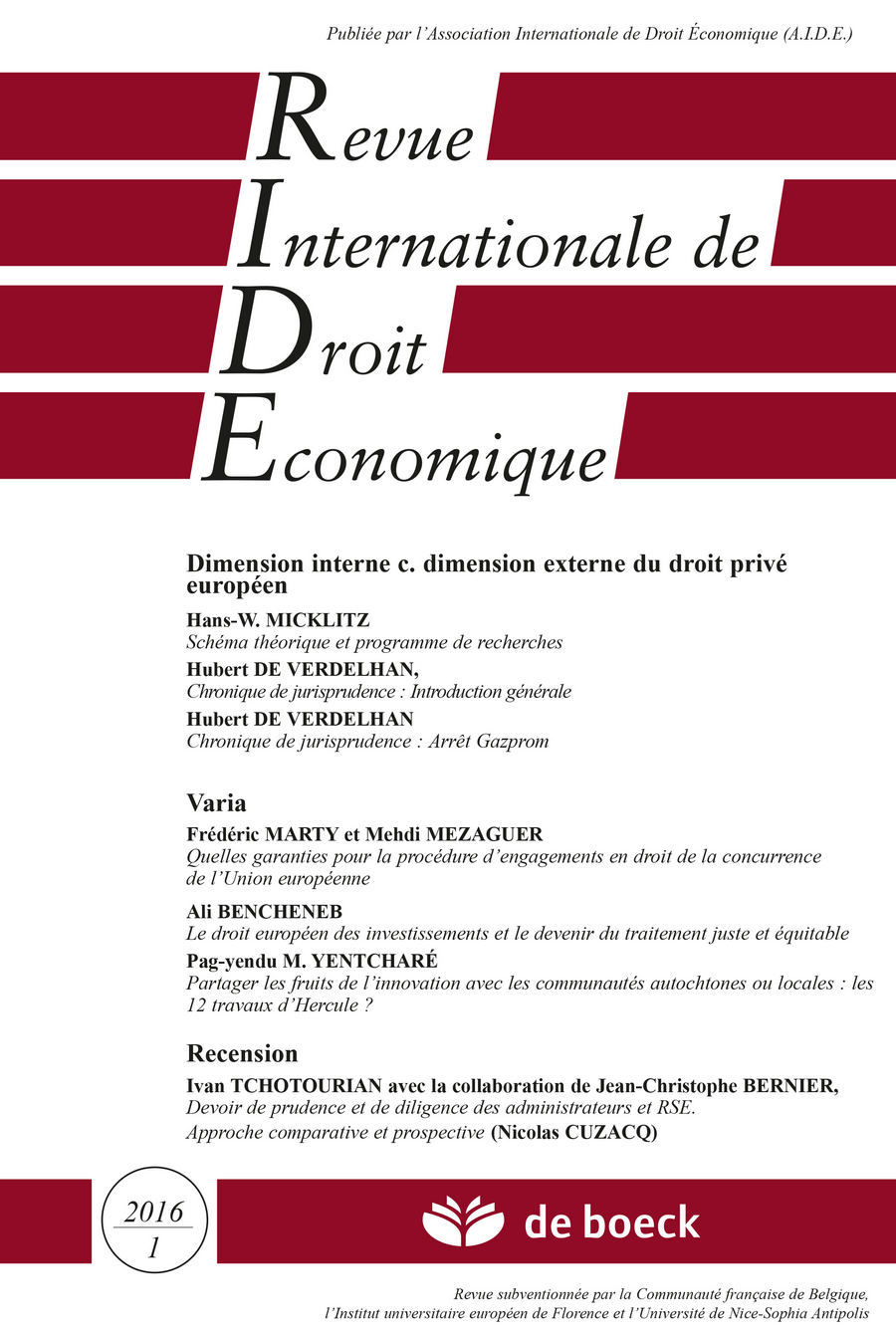 Revue internationale de droit économique 2016/1 - Dimension interne c. dimension externe du droit pr