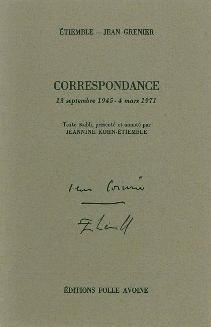Correspondance Étiemble / Jean Grenier