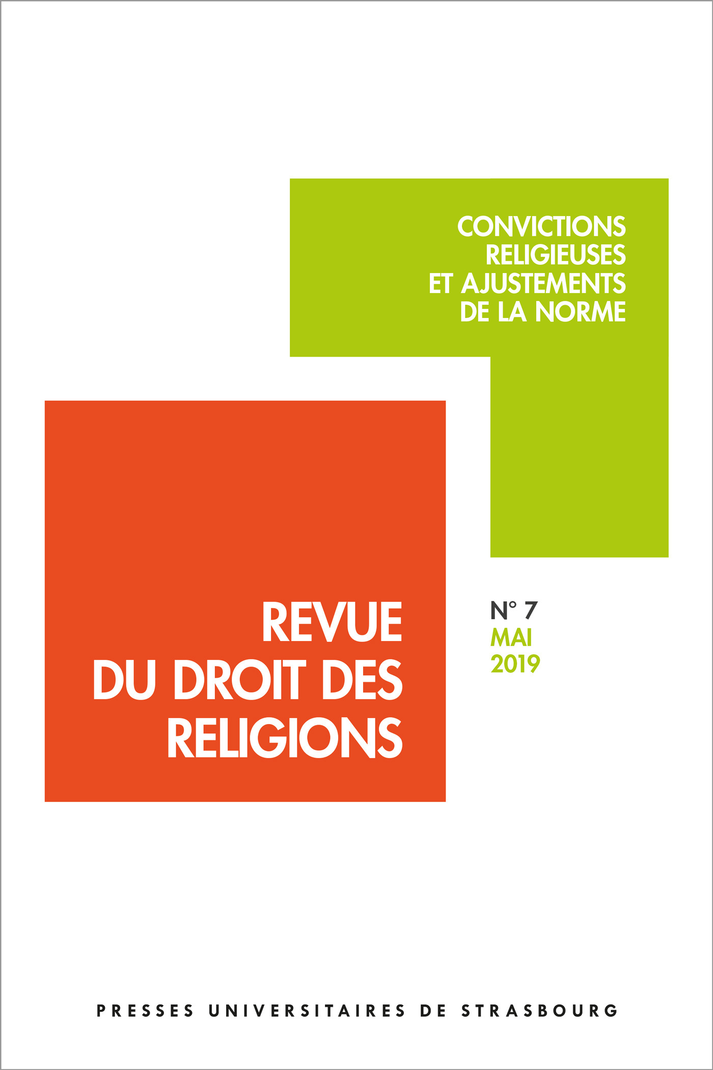 Revue du droit des religions n° 7/2019 - convictions religieuses et ajustement